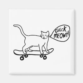 Kolla Meowt! Skateboarding Cat Black White Magnet