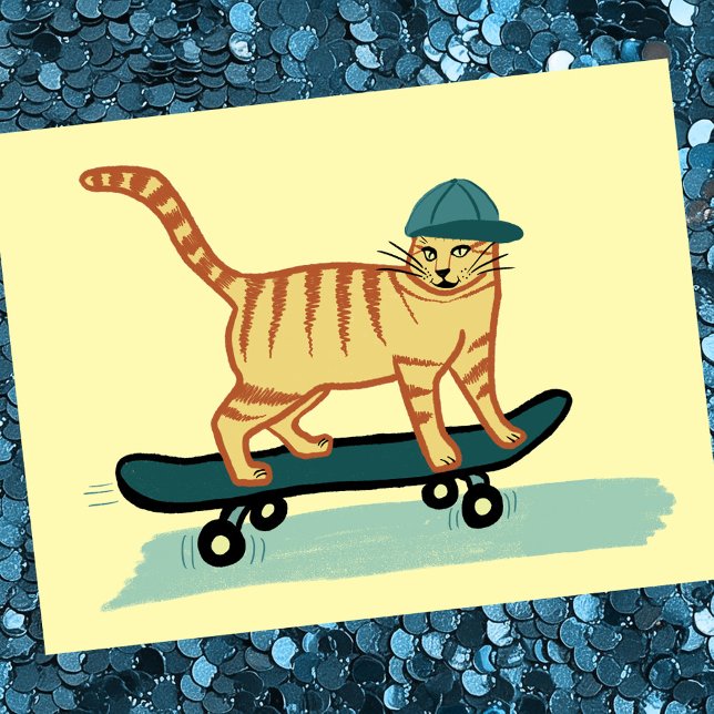 Kolla Meowt! Skateboarding Tabby katt CUSTOMIZE IT Vykort (Check Meowt! Skateboarding Tabby Cat CUSTOMIZE IT Postcard
)