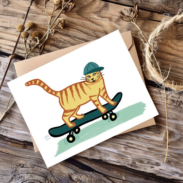 Kolla Meowt! Skateboarding Tabby katt CUSTOMIZE IT Vykort (Check Meowt! Skateboarding Tabby Cat CUSTOMIZE IT Postcard
)