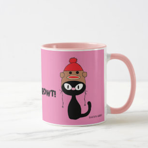 Kolla Meowt! Tecknad svart katt med strumpmonkeymö Mugg