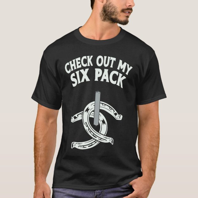 Kolla Min Sexpackning  Hästsko Pitching Pitcher T Shirt (Framsida)