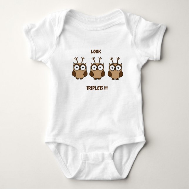 Kolla triplet!! Reindeer Uggla Baby Bodykostym T Shirt (Framsida)