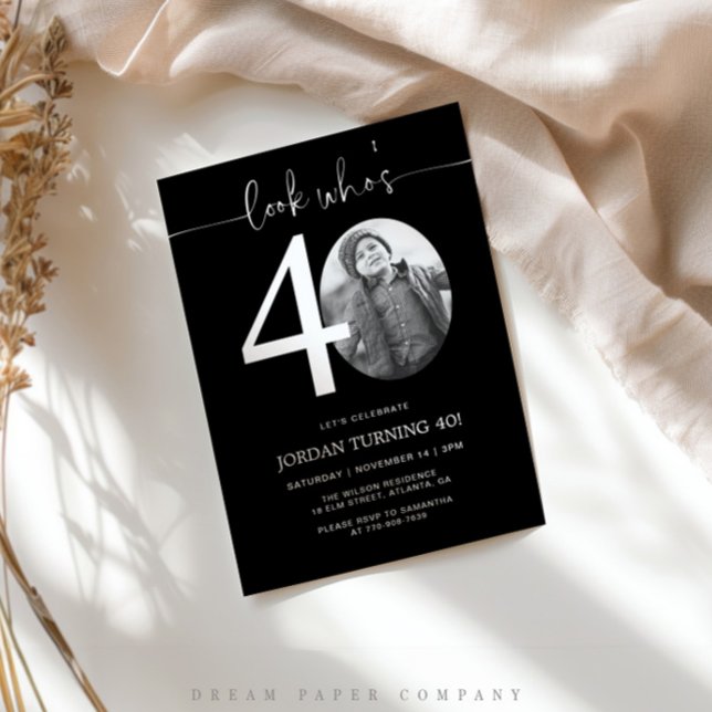 Kolla vem som är 40 | Svart 40:e födelsedag Inbjud Inbjudningar (Skapare uppladdad)