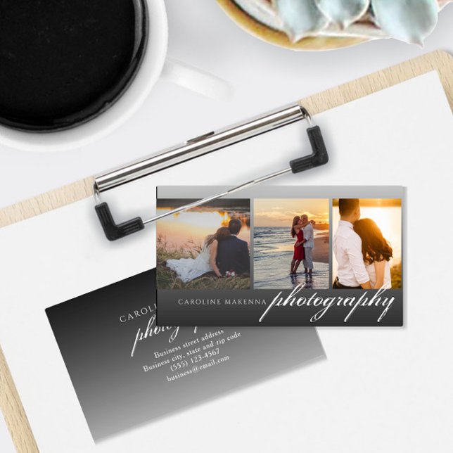Kollage 3-foto Svart Ombre Fotografi Visitkort (Skapare uppladdad)