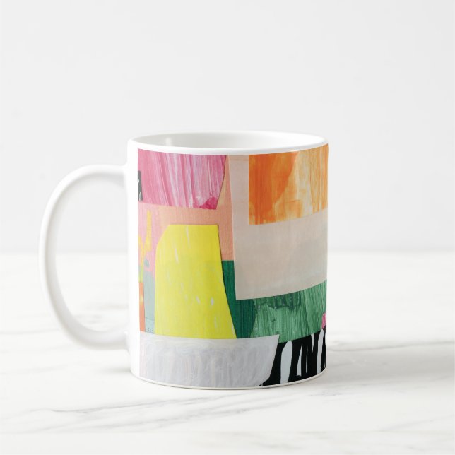 Kollage art, modern färgstark abstrakt. kaffemugg (Vänster)