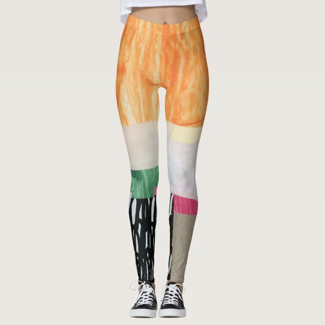 Kollage art, modern färgstark abstrakt. leggings (Framsida)