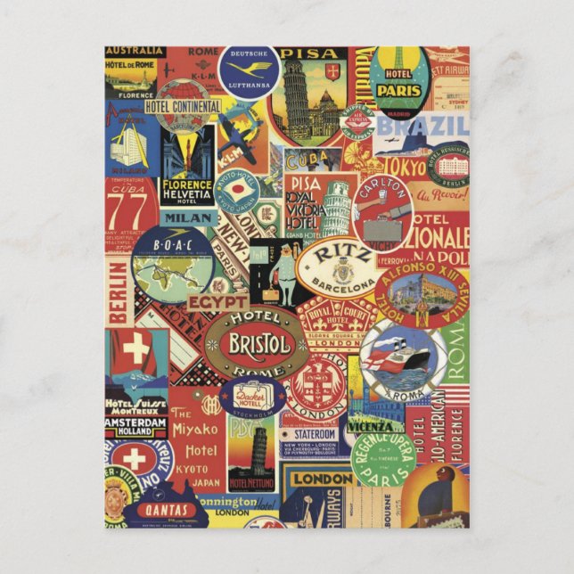 Kollage bon voyage vykort (Framsida)