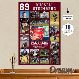 Kollage med 18 foton för Maroon Sports Senior Stud Poster