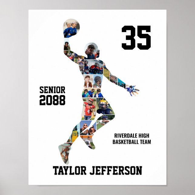 Kollage med siluett av basketspelare poster (Framsidan)