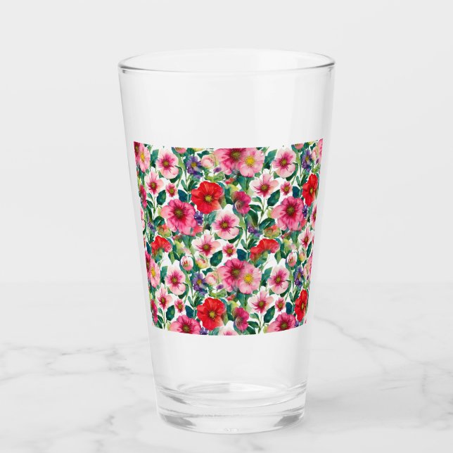 Kollage, mönster av målade blommor, vattenfärg 2 glaskopp (Framsida)