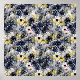 Kollage, mönster av målade blommor, vattenfärg poster