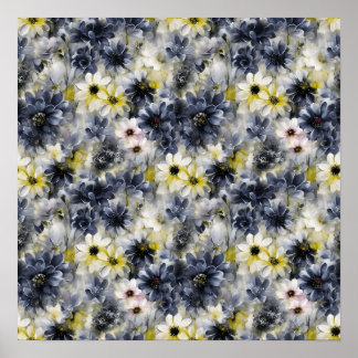 Kollage, mönster av målade blommor, vattenfärg poster