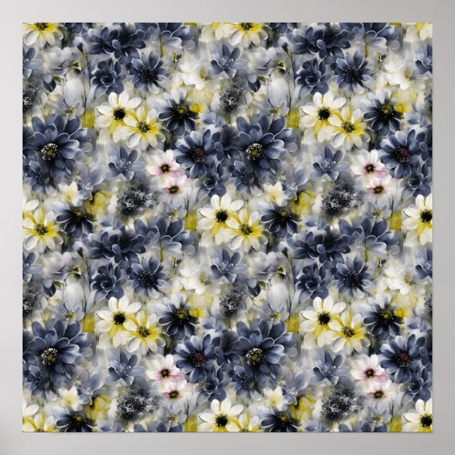 Kollage, mönster av målade blommor, vattenfärg poster (Framsidan)