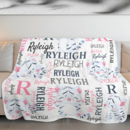 Kollage namn Vita tigrar med Namnmönster Fleecefilt