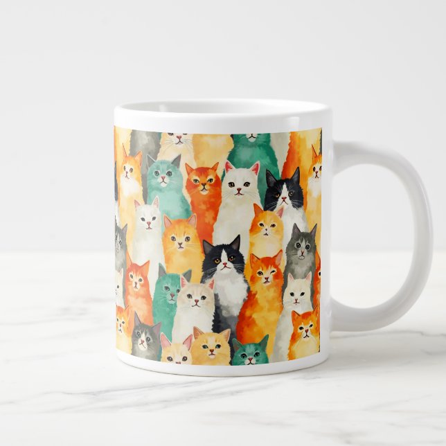 Kollage of Watercolor Cats Mönster Jumbo Mugg (Höger)