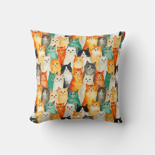 Kollage of Watercolor Cats Mönster Kudde (Framsida)