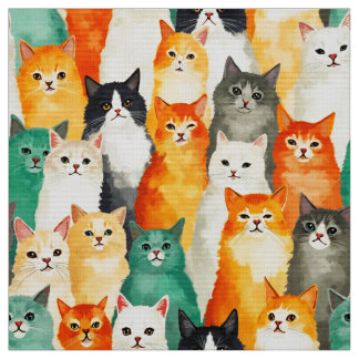 Kollage of Watercolor Cats Mönster Tyg