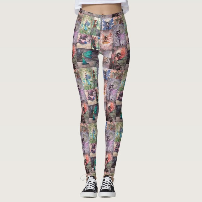 Kollagefantasi-konst Leggings med roliga älvor (Framsida)