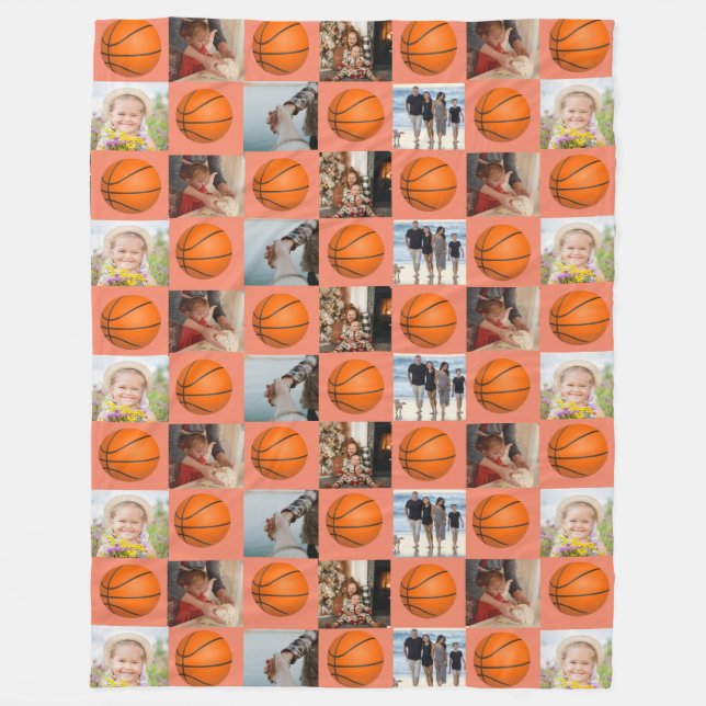 Kollagefotopattern för basketfamilj Orange Fleecefilt (Framsidan)