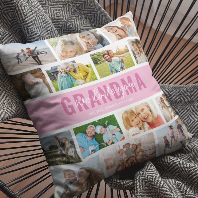 Kollagekudde Rosa Vi älskar dig Mormor Kudde (Skapare uppladdad)