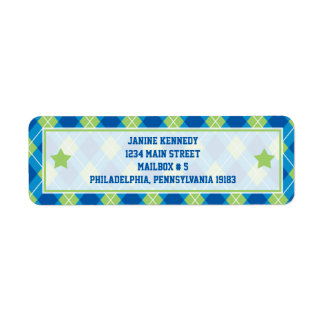 Kollegiera Stil Blue & Grönt Argyle Returadress Etikett