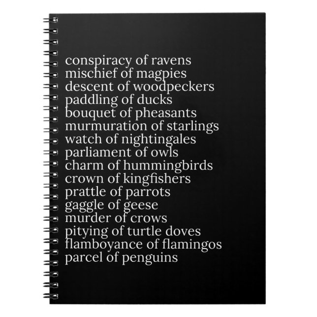 Kollektiva Nouns of Birds Black Notebook Anteckningsbok (Framsidan)