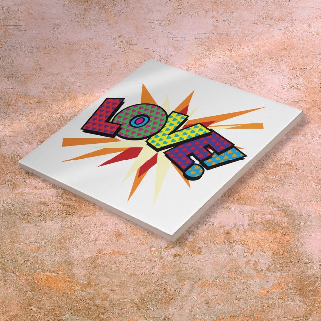 KOLLEKTIVT Roligt Färgglatt Serietidnings Popkonst Kakelplatta (LOVE Fun Colorful Comic Book Pop Art Ceramic Tile)