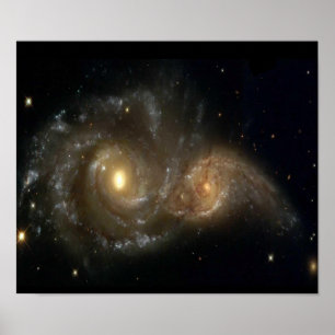 Kolliderande affisch för två spiral galaxer