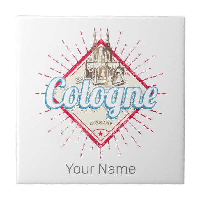 Köln City Tyskland Retro Cathedral Vintage Kakelplatta (Framsidan)