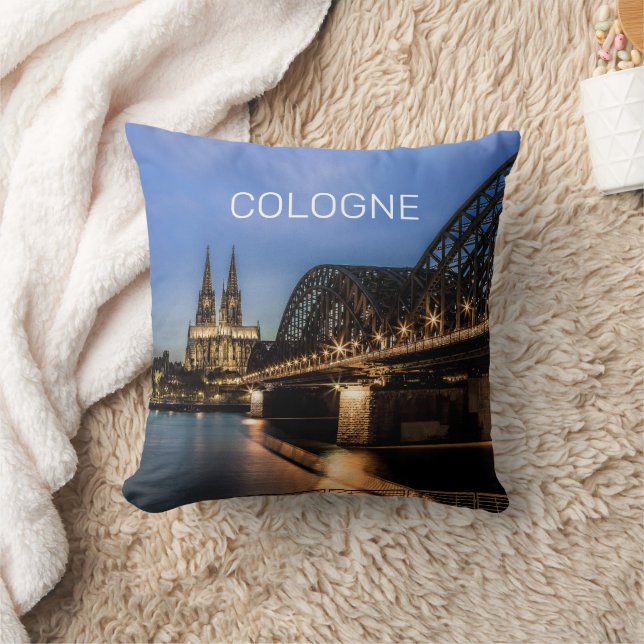 Köln Cityscape Tyskland Dom Night Souvenir Kudde (Filt)