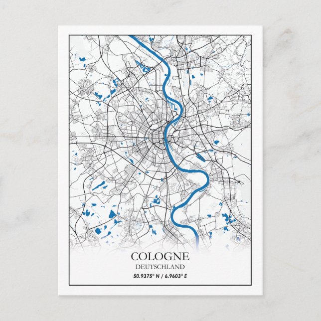 Köln Deuschland City Karta Travel - enkel minimal Vykort (Framsida)