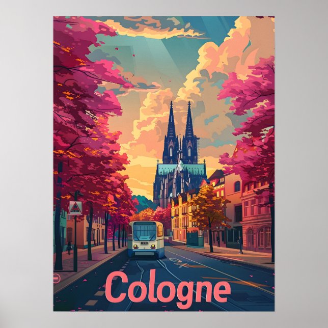 Köln: Katedral Majestät och Lila Tranquilitet Poster (Framsidan)