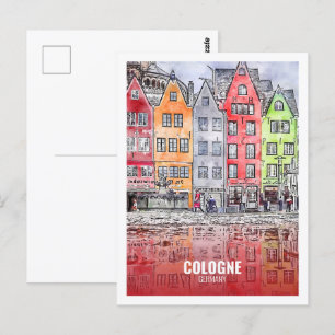 Köln Tyskland Berömd Travel Watercolor Sketch Vykort