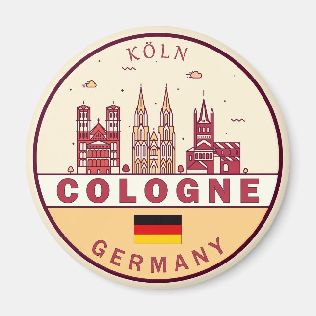 Köln Tyskland City Skyline Emblem Magnet (Framsidan)
