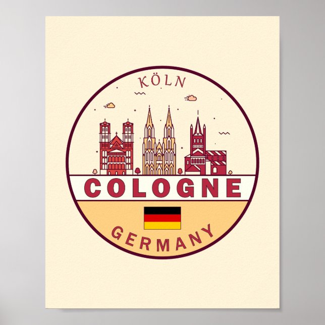 Köln Tyskland City Skyline Emblem Poster (Framsidan)