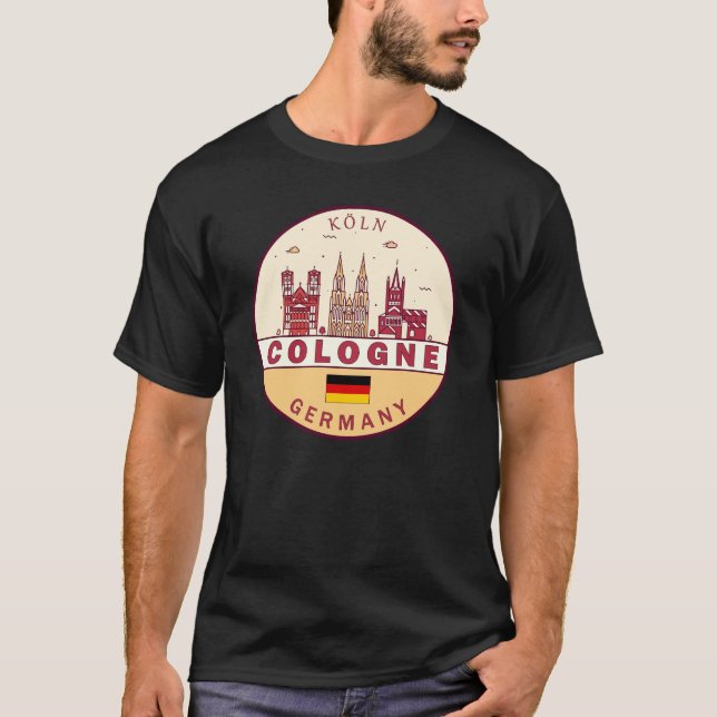 Köln Tyskland City Skyline Emblem T Shirt (Framsida)