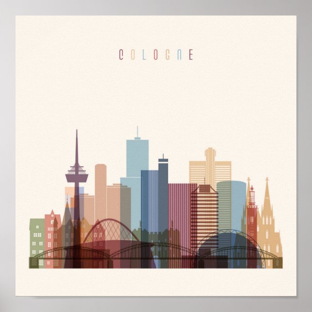 Köln, Tyskland | City Skyline Poster (Framsidan)
