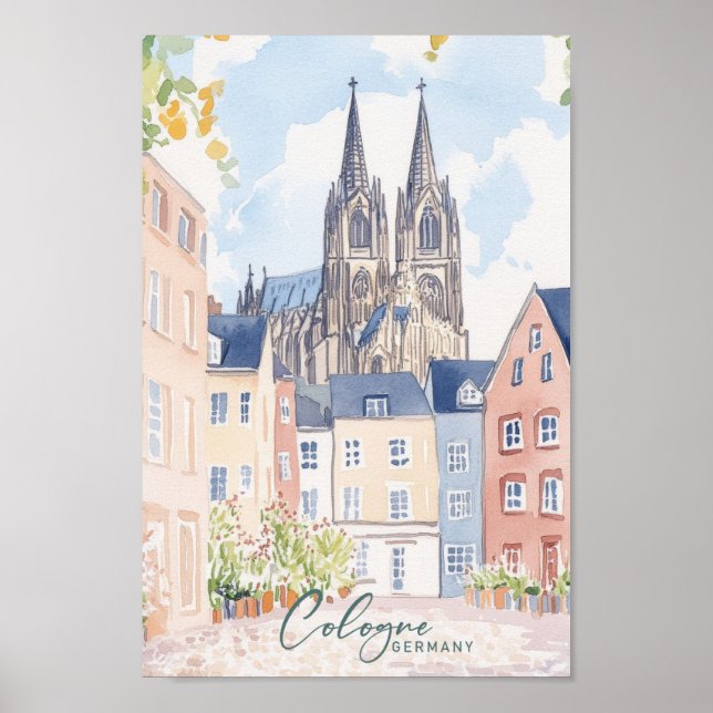 Köln Tyskland Gouache Paint Illustration Travel Poster (Framsidan)