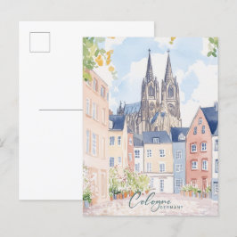 Köln Tyskland Gouache Paint Illustration Travel Vykort