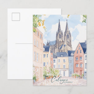 Köln Tyskland Gouache Paint Illustration Travel Vykort