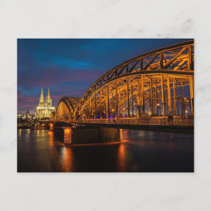 Köln Tyskland Hohenzollern Bridge på natten Vykort
