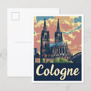 Köln Tyskland Konst Vintage Resa Illustration Vykort