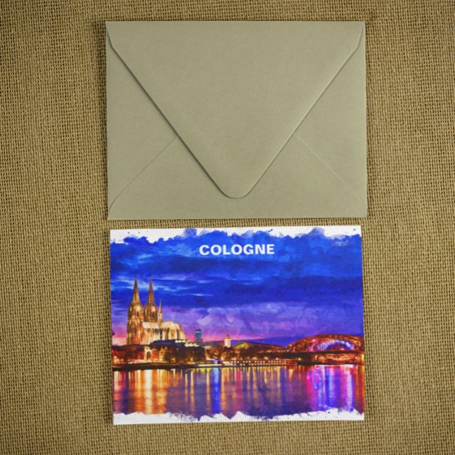 Köln Tyskland nattvymålning Vykort (Cologne Germany Night View Painting Postcard)