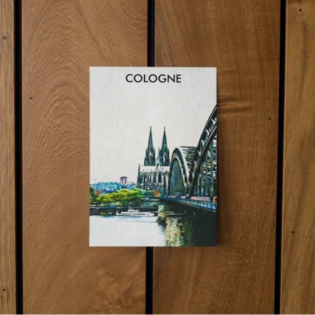 Köln Tyskland Panorama-vymålning Vykort (cologne rhein river cathedral postcard)