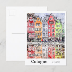 Köln Tyskland Travel Watercolor Sketch Vykort