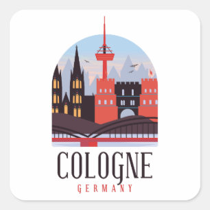 Köln Tyskland Vintage Cityscape Fyrkantigt Klistermärke