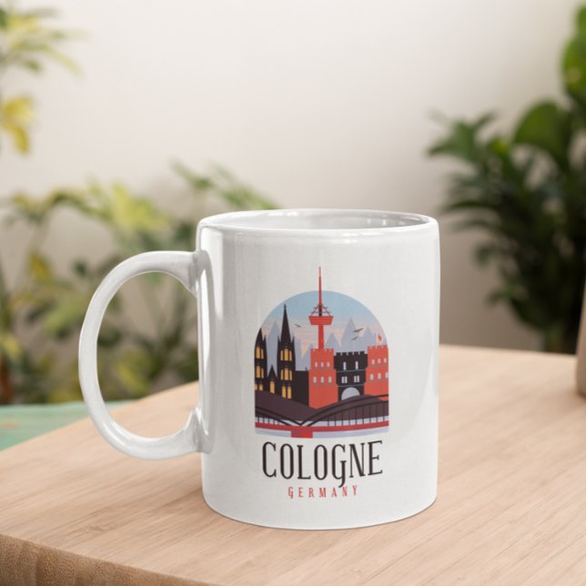 Köln Tyskland Vintage Cityscape Kaffemugg (Cologne Germany Vintage Cityscape Coffee Mug)
