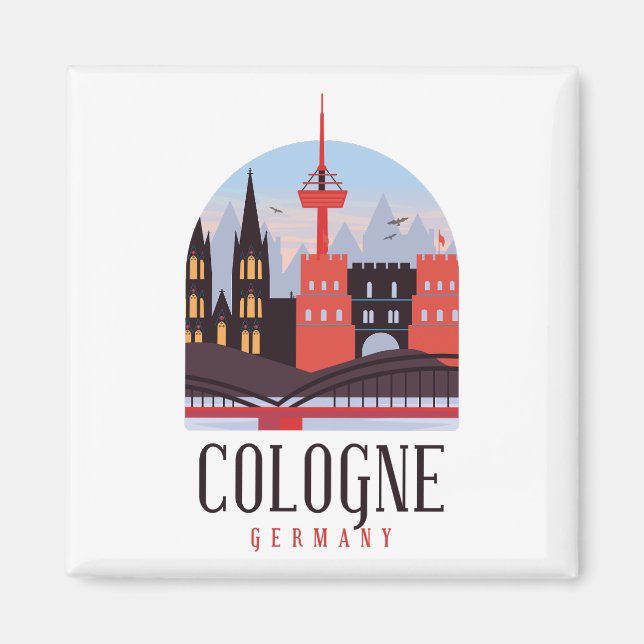 Köln Tyskland Vintage Cityscape Magnet (Framsidan)