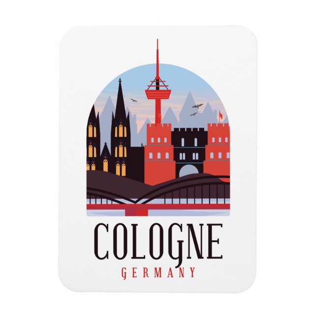 Köln Tyskland Vintage Cityscape Magnet (Vertikal)
