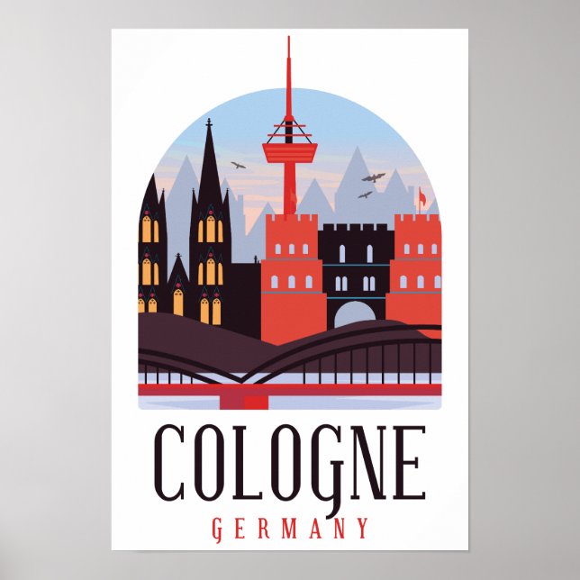 Köln Tyskland Vintage Cityscape Poster (Framsidan)